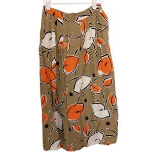 VTG Natural Green Leaf Pattern High Waisted Midi Skirt Maximalist Eclectic